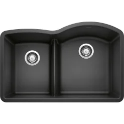 Blanco Diamond 32" Undermount Granite Composite Kitchen Sink, Silgranit, 40/60 Double Bowl, Anthracite, 441598