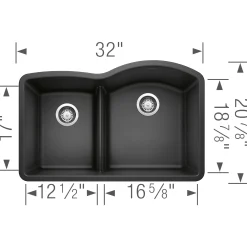 Blanco Diamond 32" Undermount Granite Composite Kitchen Sink, Silgranit, 40/60 Double Bowl, Anthracite, 441598