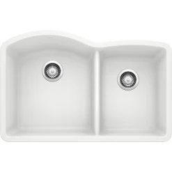 Blanco Diamond 32" Undermount Granite Composite Kitchen Sink, Silgranit, 60/40 Double Bowl, White, 440180