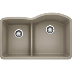 Blanco Diamond 32" Undermount Granite Composite Kitchen Sink, Silgranit, 40/60 Double Bowl, Truffle, 441608