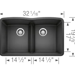 Blanco Diamond 32" Undermount Granite Composite Kitchen Sink, Silgranit, 50/50 Double Bowl, Anthracite, 442075