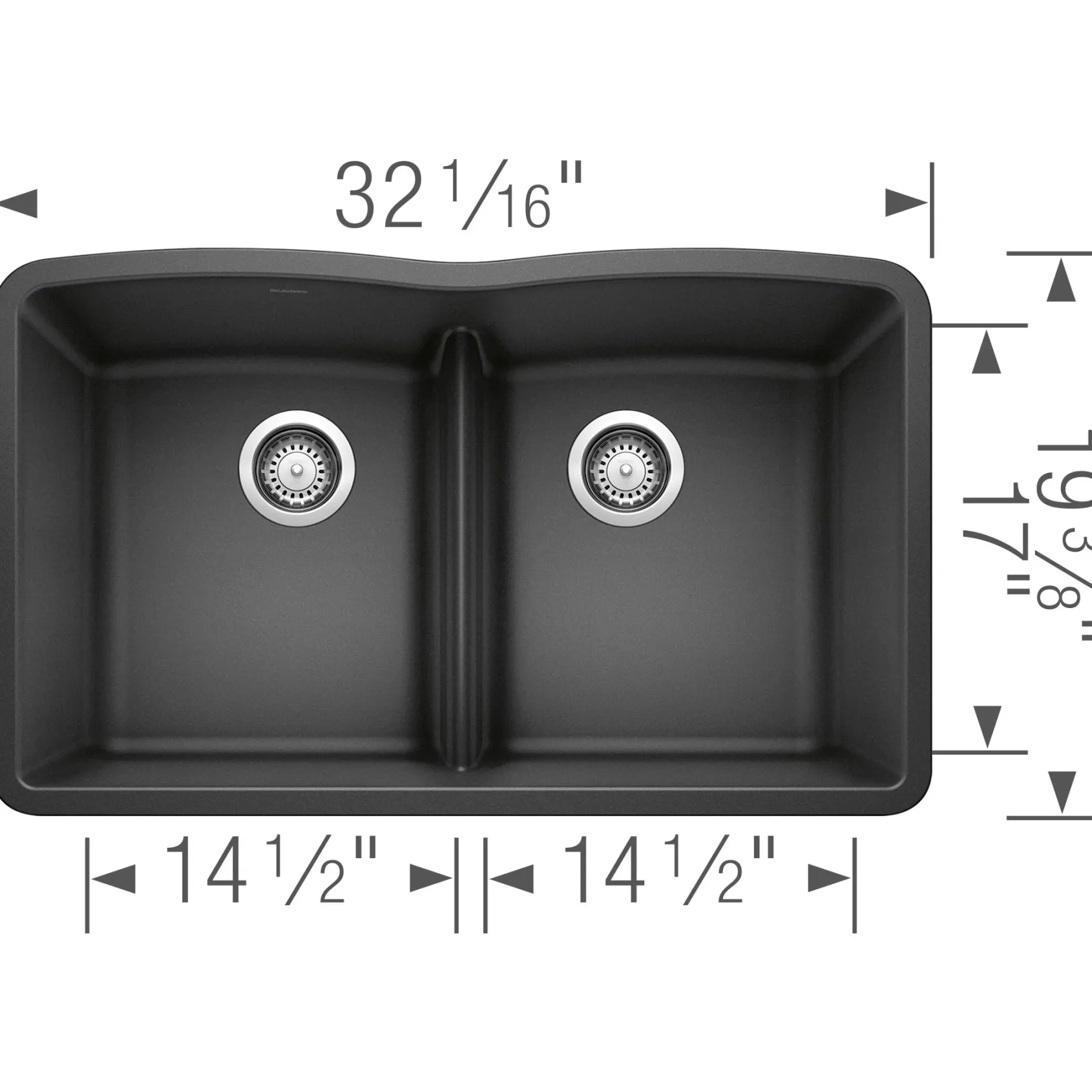 Blanco Diamond 32" Undermount Granite Composite Kitchen Sink, Silgranit, 50/50 Double Bowl, Anthracite, 442075