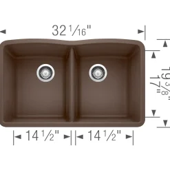 Blanco Diamond 32" Undermount Granite Composite Kitchen Sink, Silgranit, 50/50 Double Bowl, Cafe, 440182