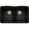 Blanco Diamond 32" Undermount Granite Composite Kitchen Sink, Silgranit, 50/50 Double Bowl, Coal Black, 442913