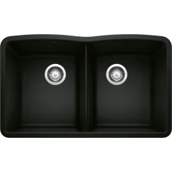 Blanco Diamond 32" Undermount Granite Composite Kitchen Sink, Silgranit, 50/50 Double Bowl, Coal Black, 442913