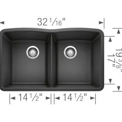 Blanco Diamond 32" Undermount Granite Composite Kitchen Sink, Silgranit, 50/50 Double Bowl, Anthracite, 440184