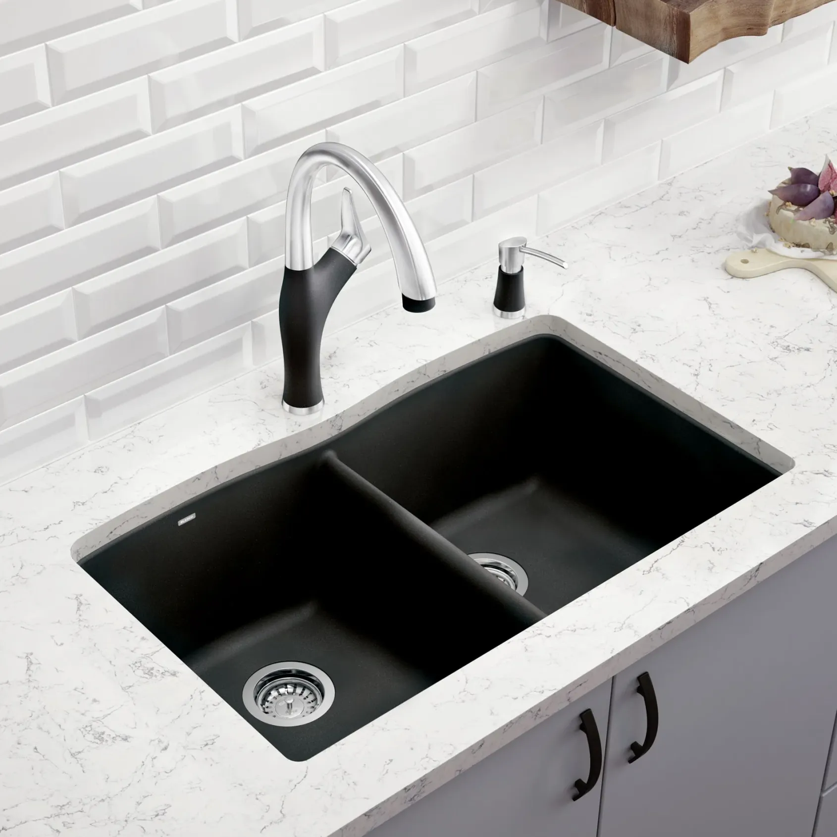 Blanco Diamond 32" Undermount Granite Composite Kitchen Sink, Silgranit, 50/50 Double Bowl, Anthracite, 440184