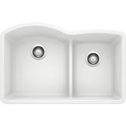 Blanco Diamond 32" Undermount Granite Composite Kitchen Sink, Silgranit, 60/40 Double Bowl, White, 441593