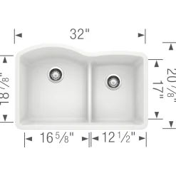 Blanco Diamond 32" Undermount Granite Composite Kitchen Sink, Silgranit, 60/40 Double Bowl, White, 441593