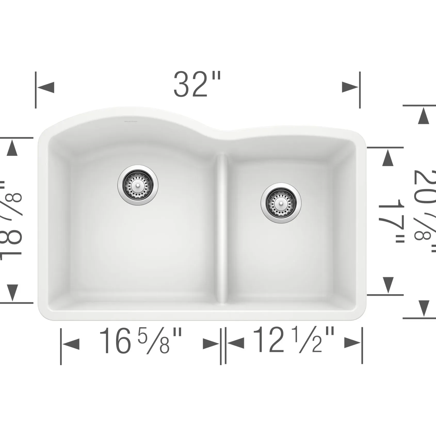 Blanco Diamond 32" Undermount Granite Composite Kitchen Sink, Silgranit, 60/40 Double Bowl, White, 441593