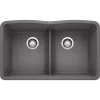 Blanco Diamond 32" Undermount Granite Composite Kitchen Sink, Silgranit, 50/50 Double Bowl, Cinder, 442071