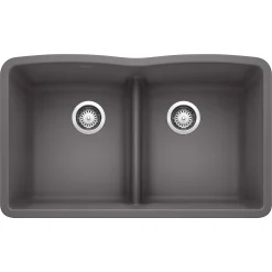 Blanco Diamond 32" Undermount Granite Composite Kitchen Sink, Silgranit, 50/50 Double Bowl, Cinder, 442071