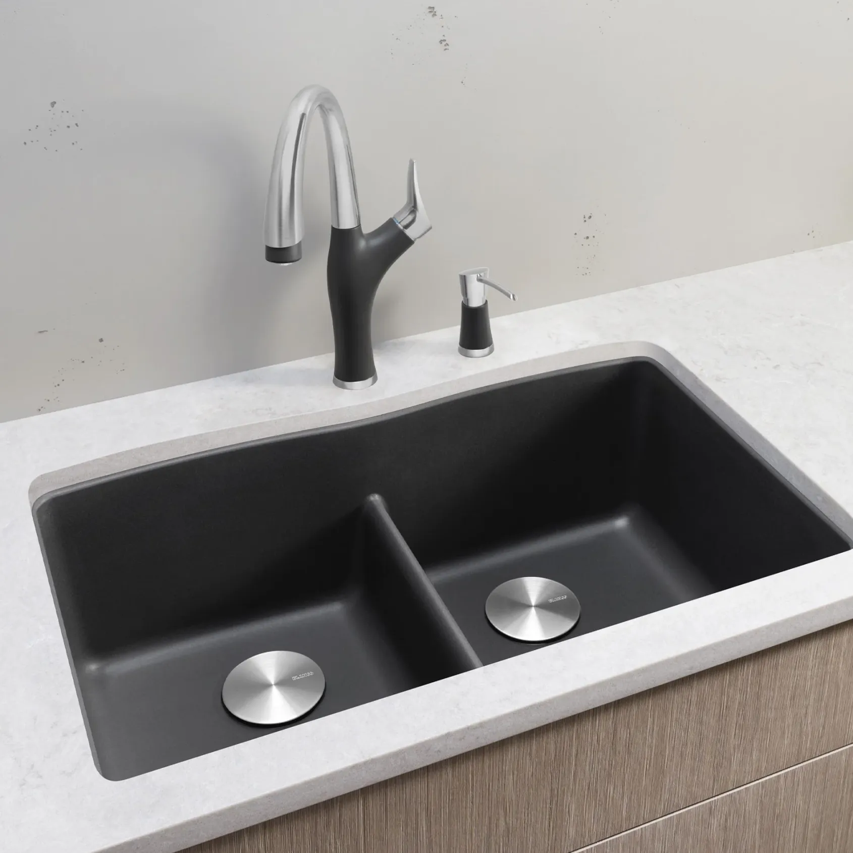 Blanco Diamond 32" Undermount Granite Composite Kitchen Sink, Silgranit, 50/50 Double Bowl, Cinder, 442071
