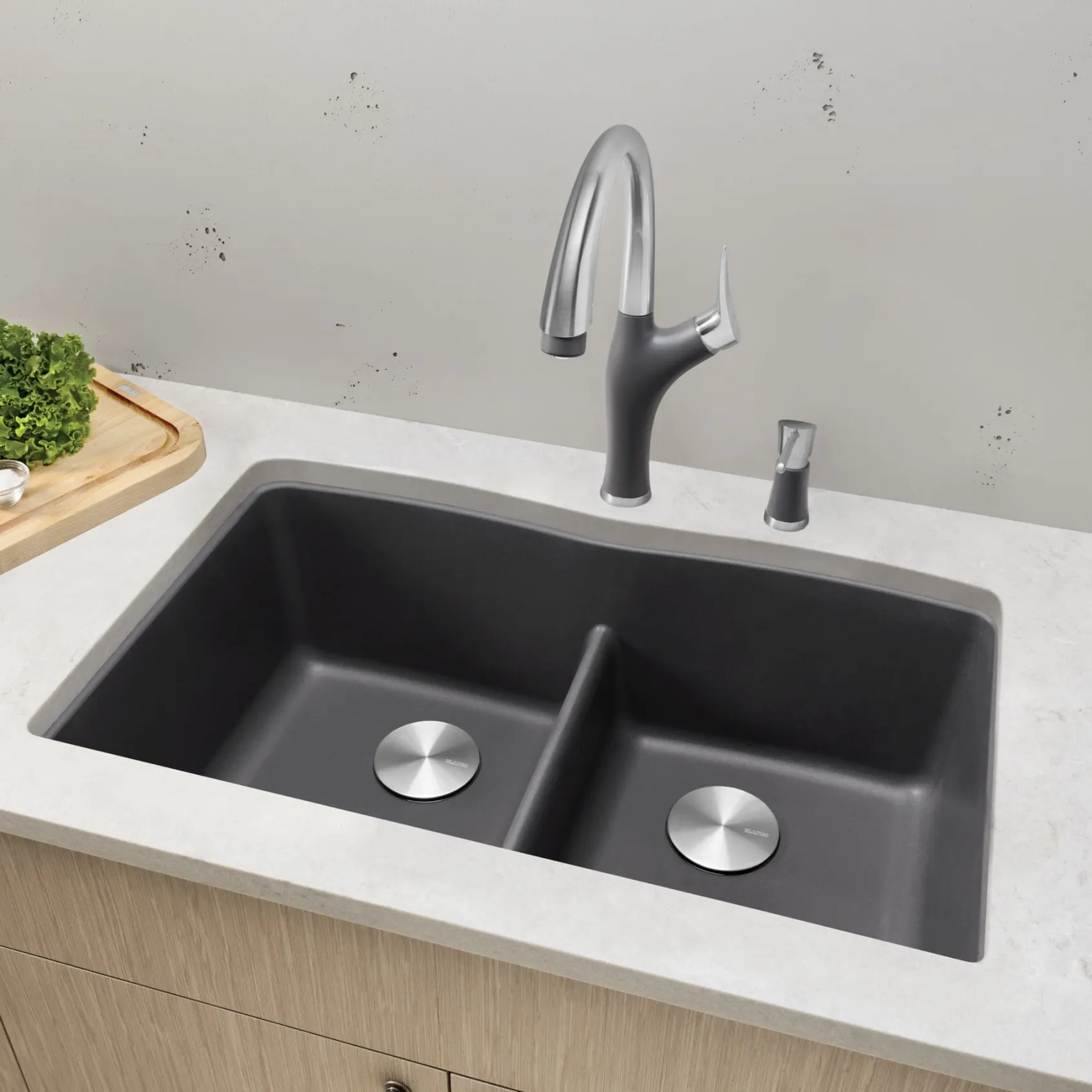 Blanco Diamond 32" Undermount Granite Composite Kitchen Sink, Silgranit, 50/50 Double Bowl, Cinder, 442071