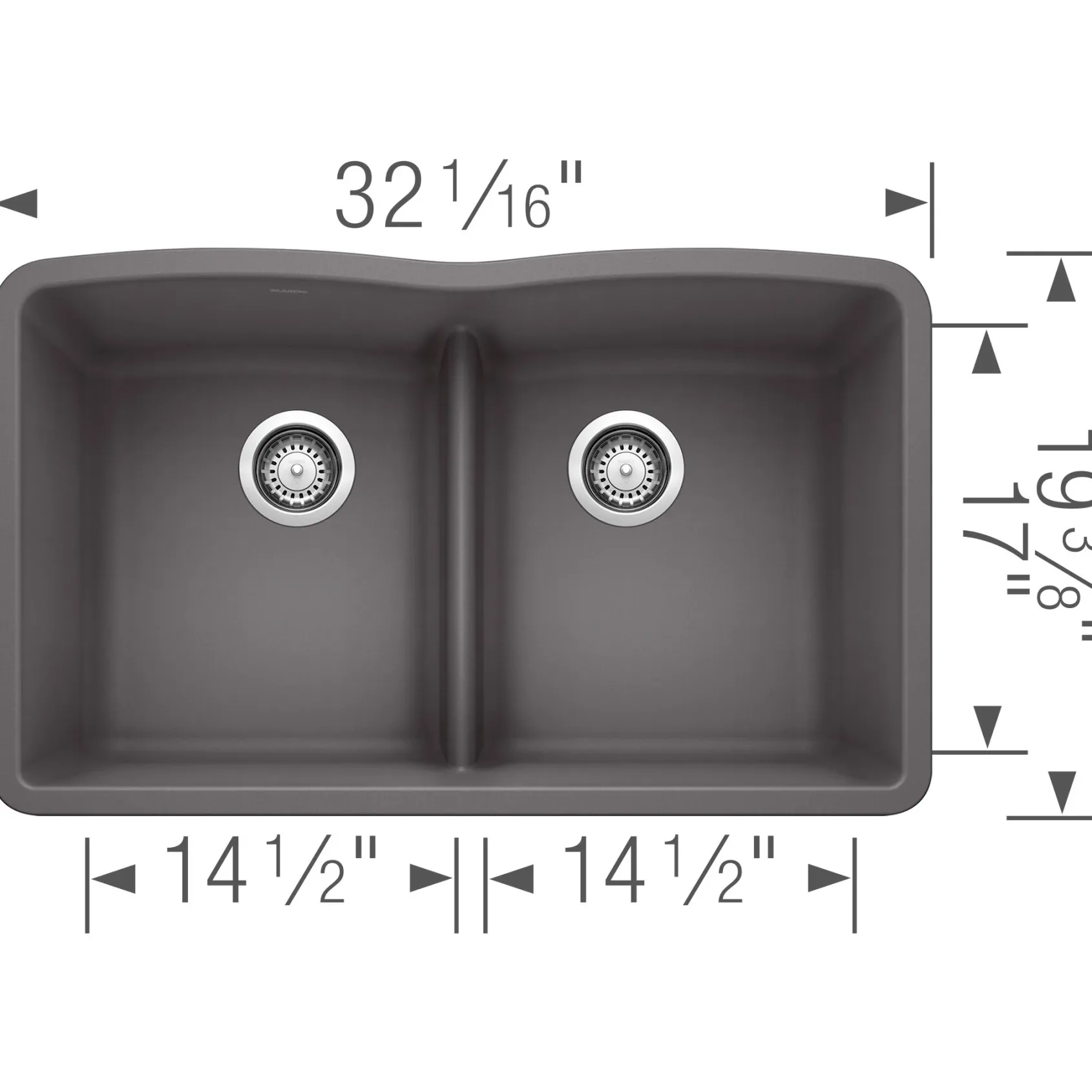Blanco Diamond 32" Undermount Granite Composite Kitchen Sink, Silgranit, 50/50 Double Bowl, Cinder, 442071