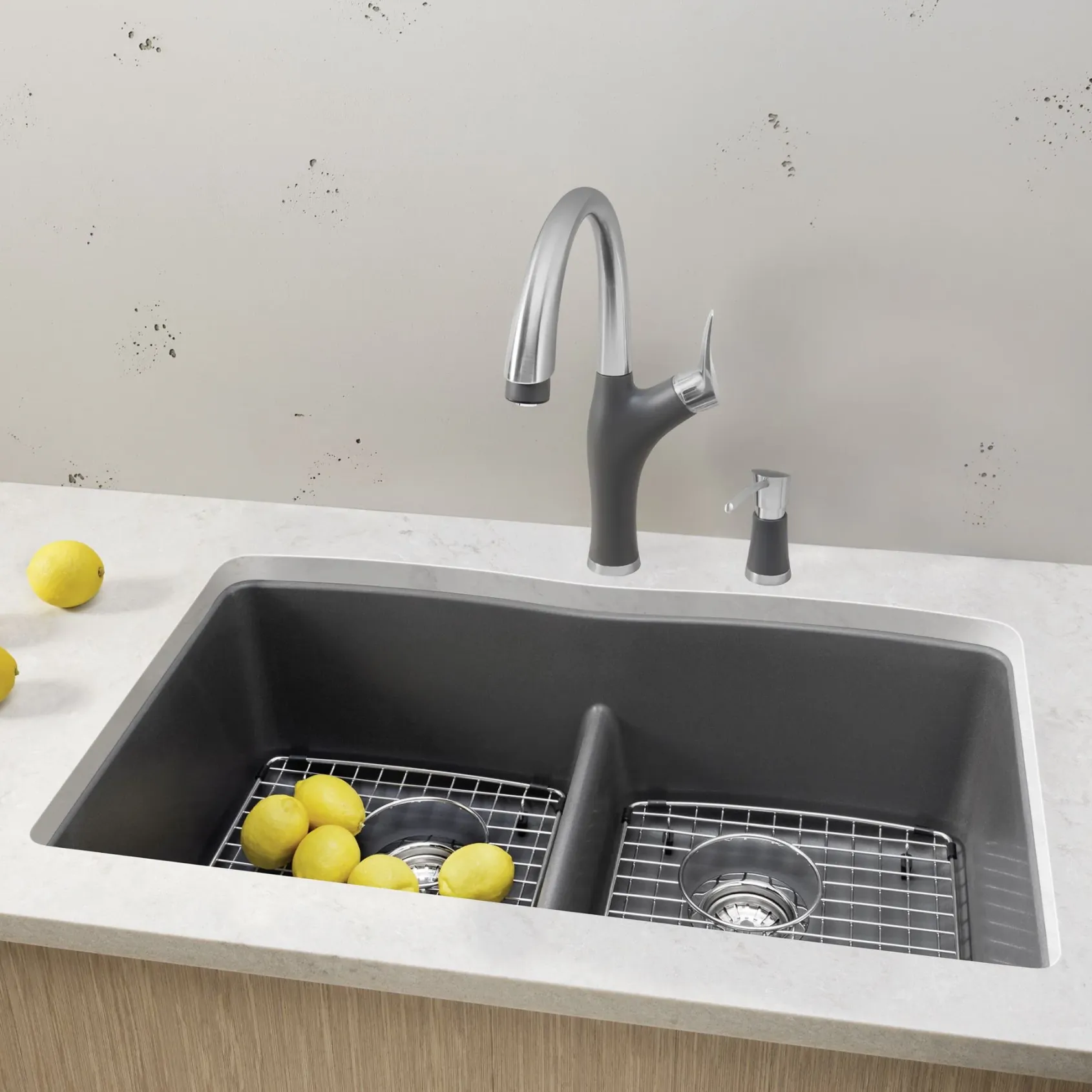 Blanco Diamond 32" Undermount Granite Composite Kitchen Sink, Silgranit, 50/50 Double Bowl, Cinder, 442071