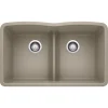 Blanco Diamond 32" Undermount Granite Composite Kitchen Sink, Silgranit, 50/50 Double Bowl, Truffle, 442072