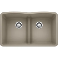Blanco Diamond 32" Undermount Granite Composite Kitchen Sink, Silgranit, 50/50 Double Bowl, Truffle, 442072