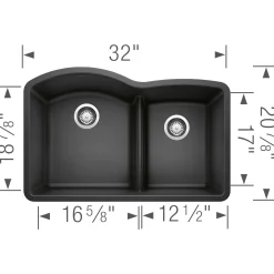Blanco Diamond 32" Undermount Granite Composite Kitchen Sink, Silgranit, 60/40 Double Bowl, Anthracite, 441590