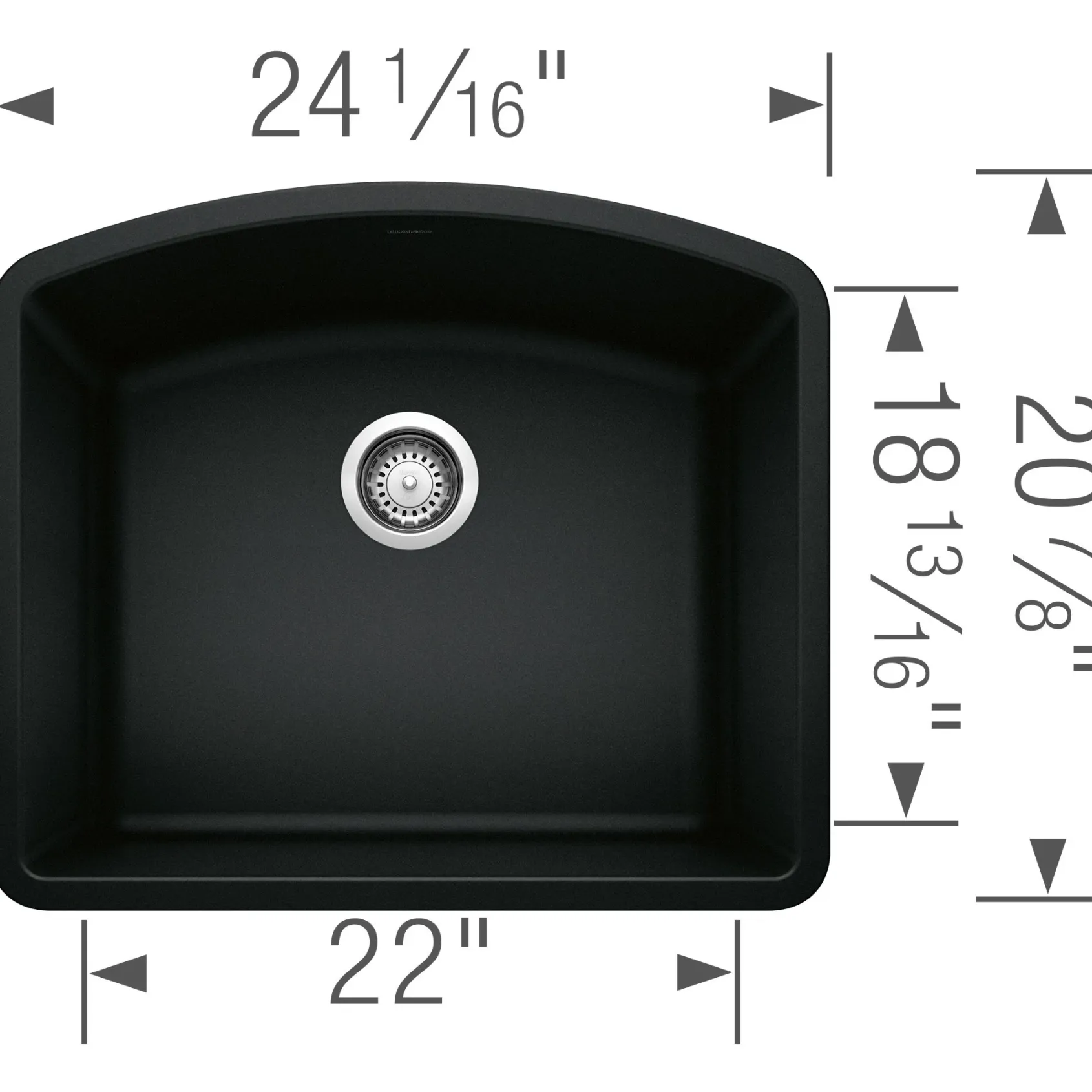 Blanco Diamond 24" Undermount Granite Composite Kitchen Sink, Silgranit, Coal Black, 442906