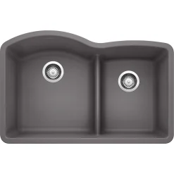 Blanco Diamond 32" Undermount Granite Composite Kitchen Sink, Silgranit, 60/40 Double Bowl, Cinder, 441591