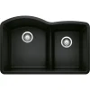 Blanco Diamond 32" Undermount Granite Composite Kitchen Sink, Silgranit, 60/40 Double Bowl, Coal Black, 442910