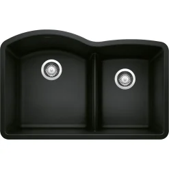 Blanco Diamond 32" Undermount Granite Composite Kitchen Sink, Silgranit, 60/40 Double Bowl, Coal Black, 442910