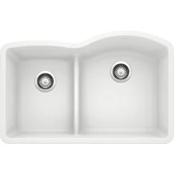 Blanco Diamond 32" Undermount Granite Composite Kitchen Sink, Silgranit, 40/60 Double Bowl, White, 441603