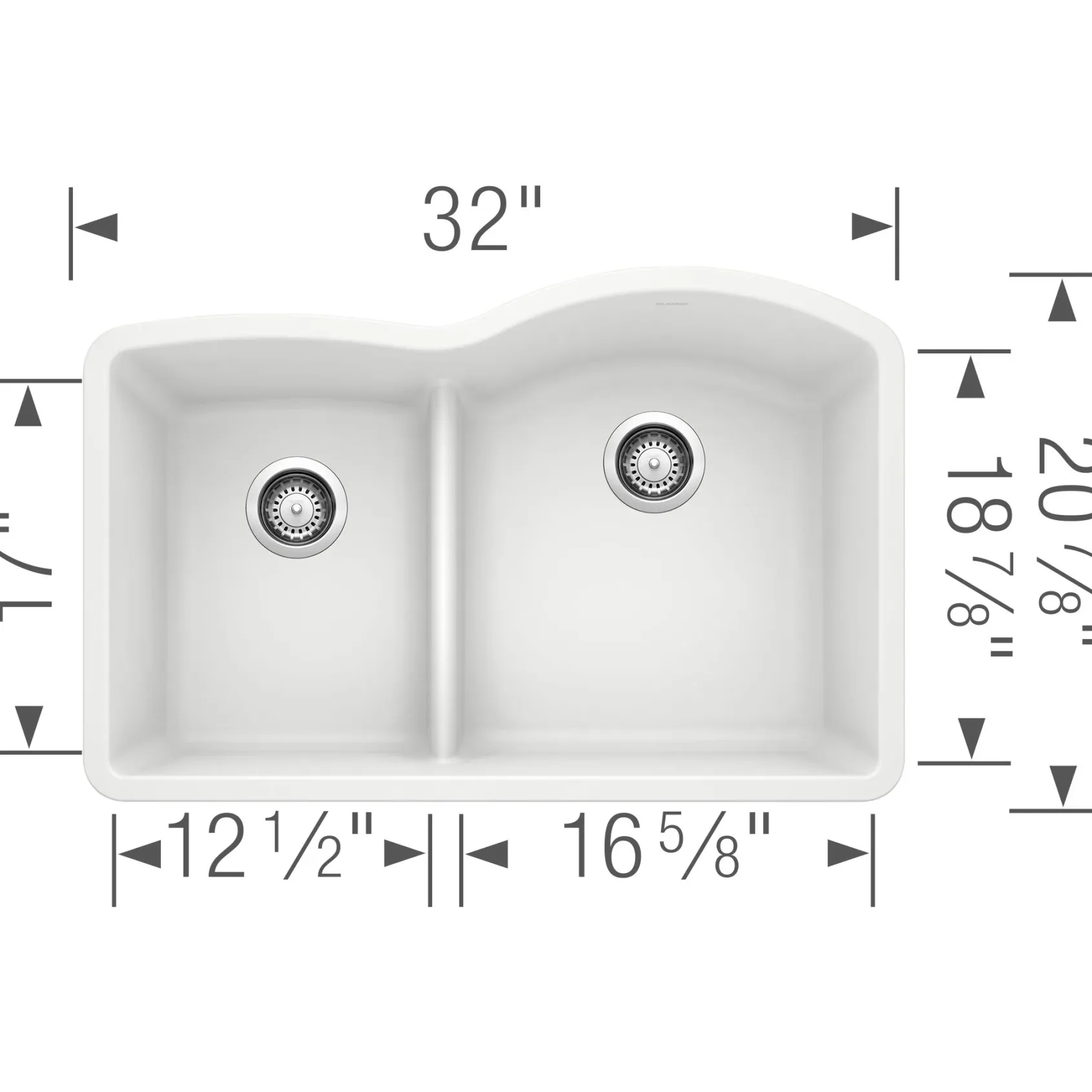 Blanco Diamond 32" Undermount Granite Composite Kitchen Sink, Silgranit, 40/60 Double Bowl, White, 441603