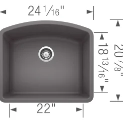 Blanco Diamond 24" Undermount Granite Composite Kitchen Sink, Silgranit, Cinder, 441468