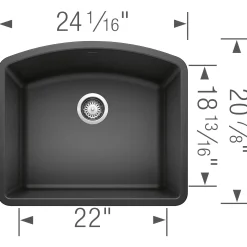 Blanco Diamond 24" Undermount Granite Composite Kitchen Sink, Silgranit, Anthracite, 440174