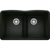 Blanco Diamond 32" Undermount Granite Composite Kitchen Sink, Silgranit, 50/50 Double Bowl, Coal Black, 442914