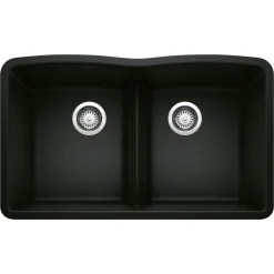 Blanco Diamond 32" Undermount Granite Composite Kitchen Sink, Silgranit, 50/50 Double Bowl, Coal Black, 442914