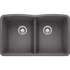 Blanco Diamond 32" Undermount Granite Composite Kitchen Sink, Silgranit, 50/50 Double Bowl, Cinder, 441470
