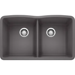 Blanco Diamond 32" Undermount Granite Composite Kitchen Sink, Silgranit, 50/50 Double Bowl, Cinder, 441470