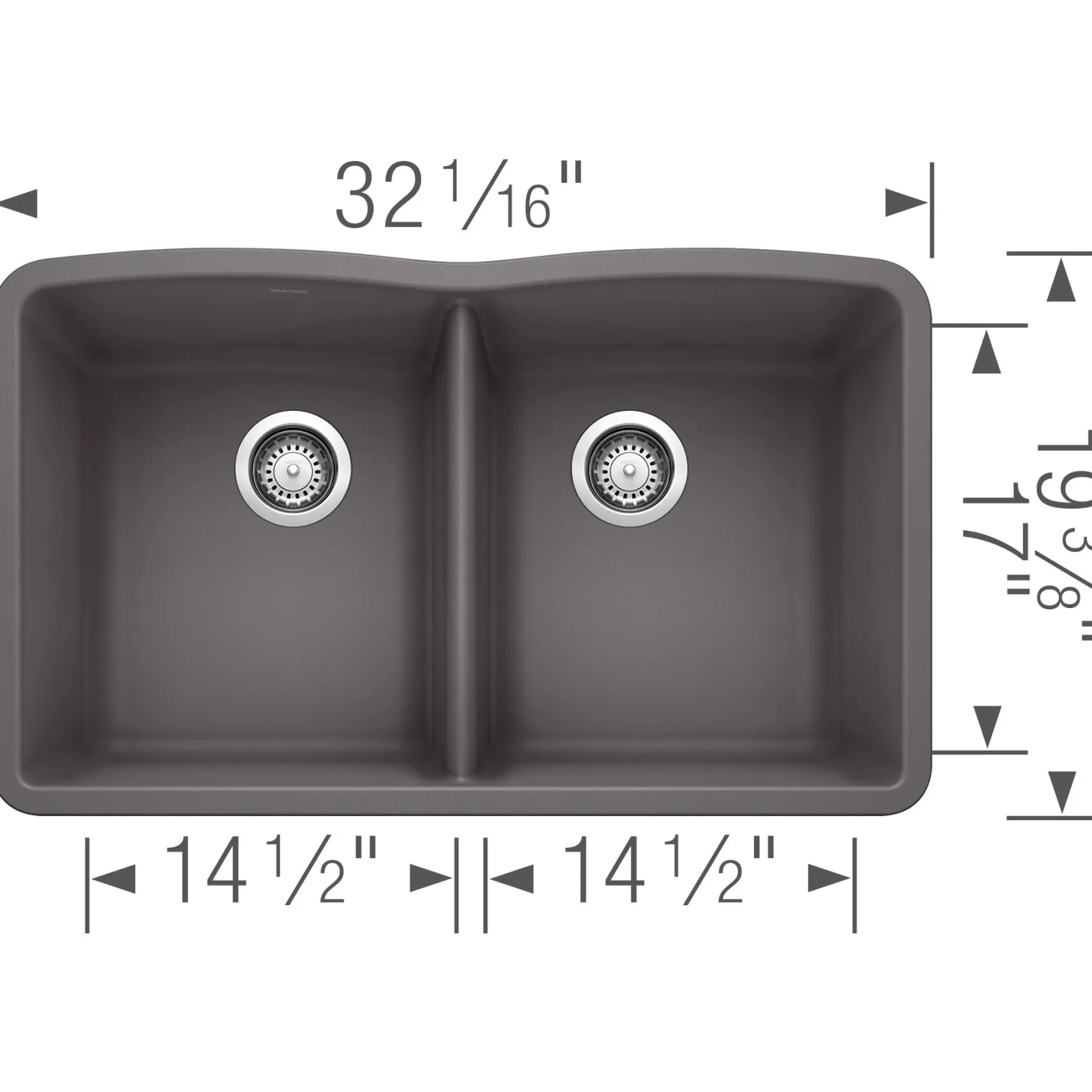 Blanco Diamond 32" Undermount Granite Composite Kitchen Sink, Silgranit, 50/50 Double Bowl, Cinder, 441470