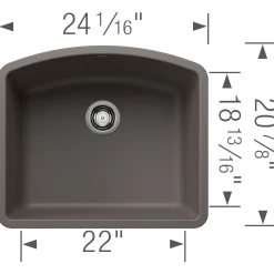 Blanco Diamond 24" Undermount Silgranit Kitchen Sink, Volcano Gray, No Faucet Hole, 443098