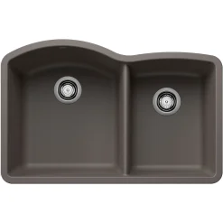 Blanco Diamond 32" Undermount Silgranit Kitchen Sink, 60/40 Double Bowl, Volcano Gray, No Faucet Hole, 443101