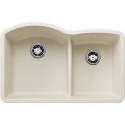 Blanco Diamond 32" Undermount Silgranit Kitchen Sink, 60/40 Double Bowl, Soft White, No Faucet Hole, 443065