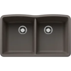 Blanco Diamond 32" Undermount Silgranit Kitchen Sink, 50/50 Double Bowl, Volcano Gray, No Faucet Hole, 443105