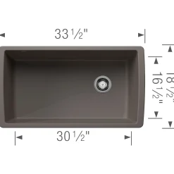 Blanco Diamond 34" Undermount Silgranit Kitchen Sink, Volcano Gray, No Faucet Hole, 443108