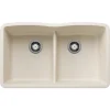 Blanco Diamond 32" Undermount Silgranit Kitchen Sink, 50/50 Double Bowl, Soft White, No Faucet Hole, 443069