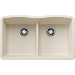 Blanco Diamond 32" Undermount Silgranit Kitchen Sink, 50/50 Double Bowl, Soft White, No Faucet Hole, 443069