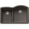 Blanco Diamond 32" Undermount Silgranit Kitchen Sink, 60/40 Double Bowl, Volcano Gray, No Faucet Hole, 443103