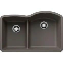 Blanco Diamond 32" Undermount Silgranit Kitchen Sink, 60/40 Double Bowl, Volcano Gray, No Faucet Hole, 443103