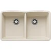 Blanco Diamond 32" Undermount Silgranit Kitchen Sink, 50/50 Double Bowl, Soft White, No Faucet Hole, 443068