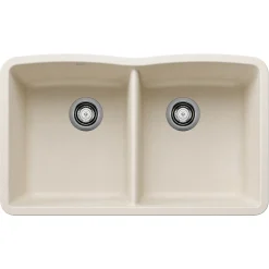 Blanco Diamond 32" Undermount Silgranit Kitchen Sink, 50/50 Double Bowl, Soft White, No Faucet Hole, 443068