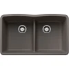 Blanco Diamond 32" Undermount Silgranit Kitchen Sink, 50/50 Double Bowl, Volcano Gray, No Faucet Hole, 443106