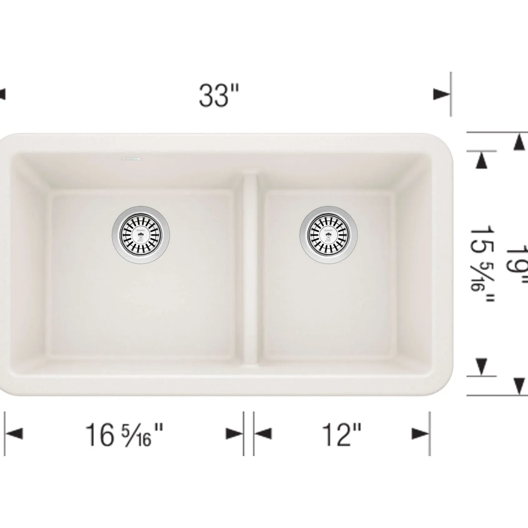 Blanco Ikon 33" Granite Composite Farmhouse Sink, Silgranit, 60/40 Double Bowl, White, 402324