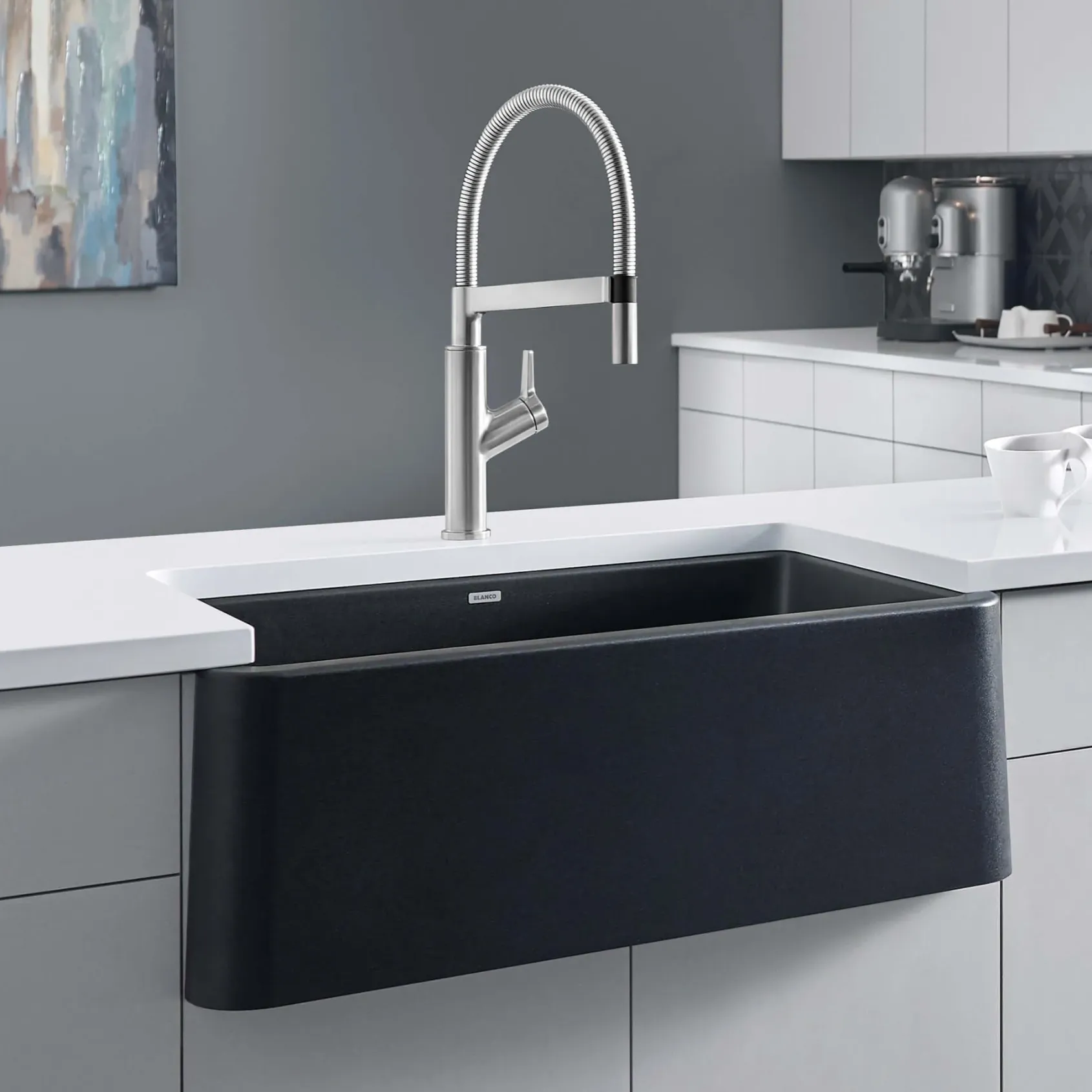 Blanco Ikon 33" Granite Composite Farmhouse Sink, Silgranit, Anthracite, 401895